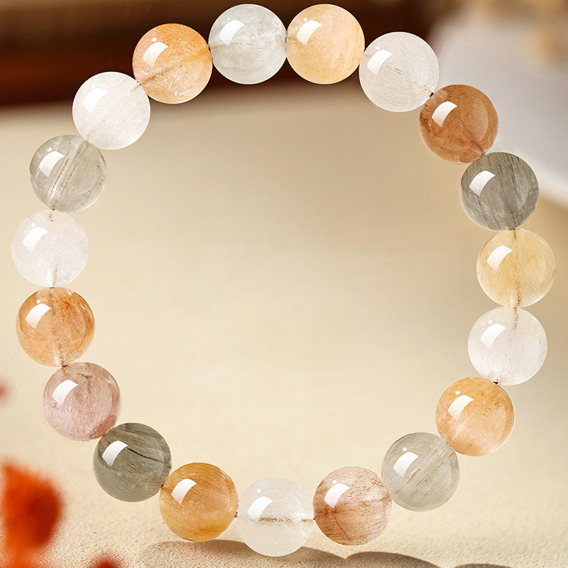 Natural Rainbow Rabbit Hair Quartz Beaded Bracelet