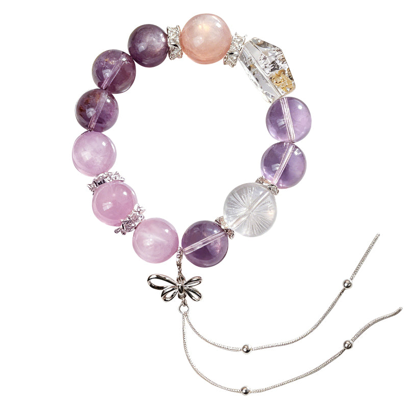 Amethyst/Purple Phantom Quartz & Kunzite Charm Bracelet/CR-G89Q240