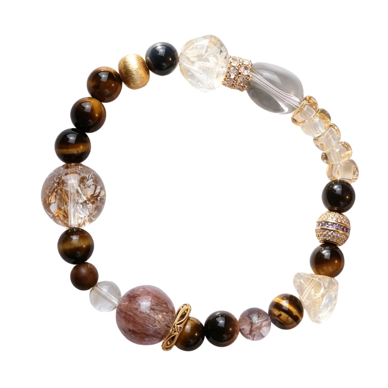Golden Tiger Eye/Citrine&Black Super Seven 925 Sterling Silver Bracelet/CR-SB89Q199