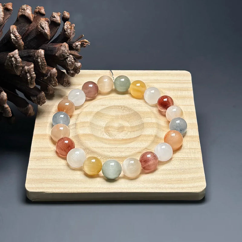 Natural Rainbow Rabbit Hair Quartz Beaded Bracelet