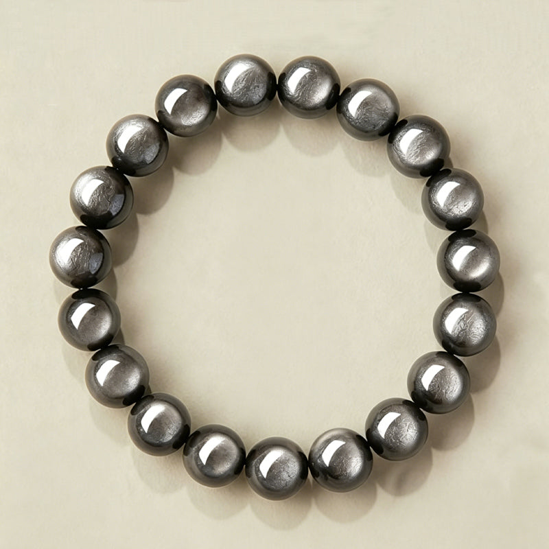 Natural Silver Sheen Obsidian Beaded Bracelet