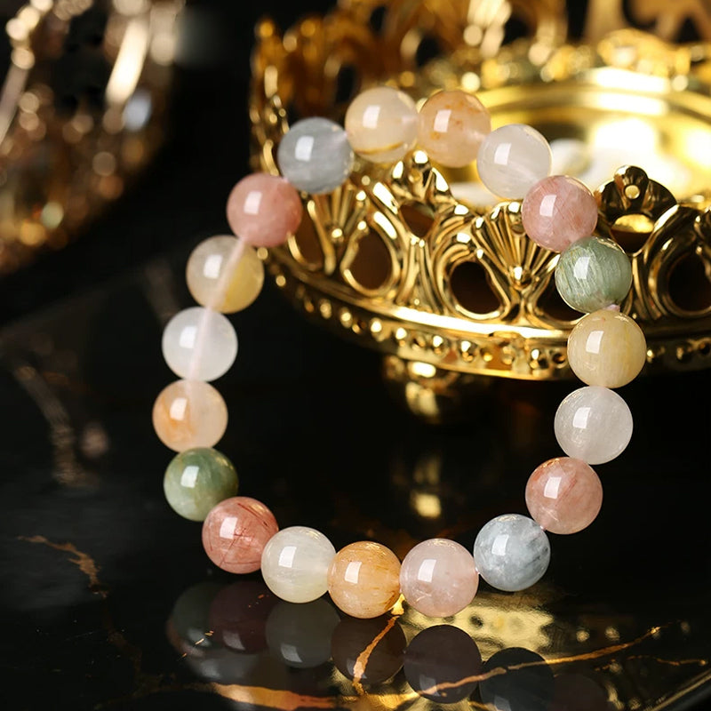 Natural Rainbow Rabbit Hair Quartz Beaded Bracelet