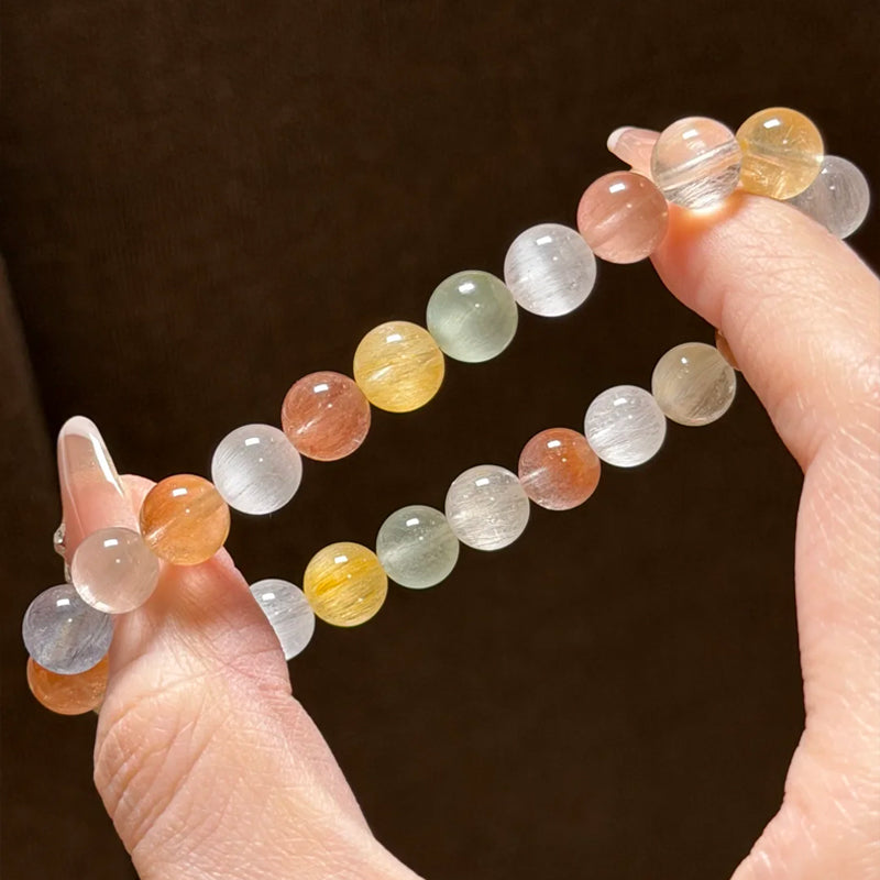 Natural Rainbow Rabbit Hair Quartz Beaded Bracelet