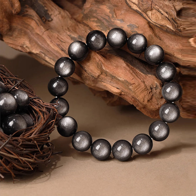 Natural Silver Sheen Obsidian Beaded Bracelet