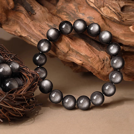 Natural Silver Sheen Obsidian Beaded Bracelet