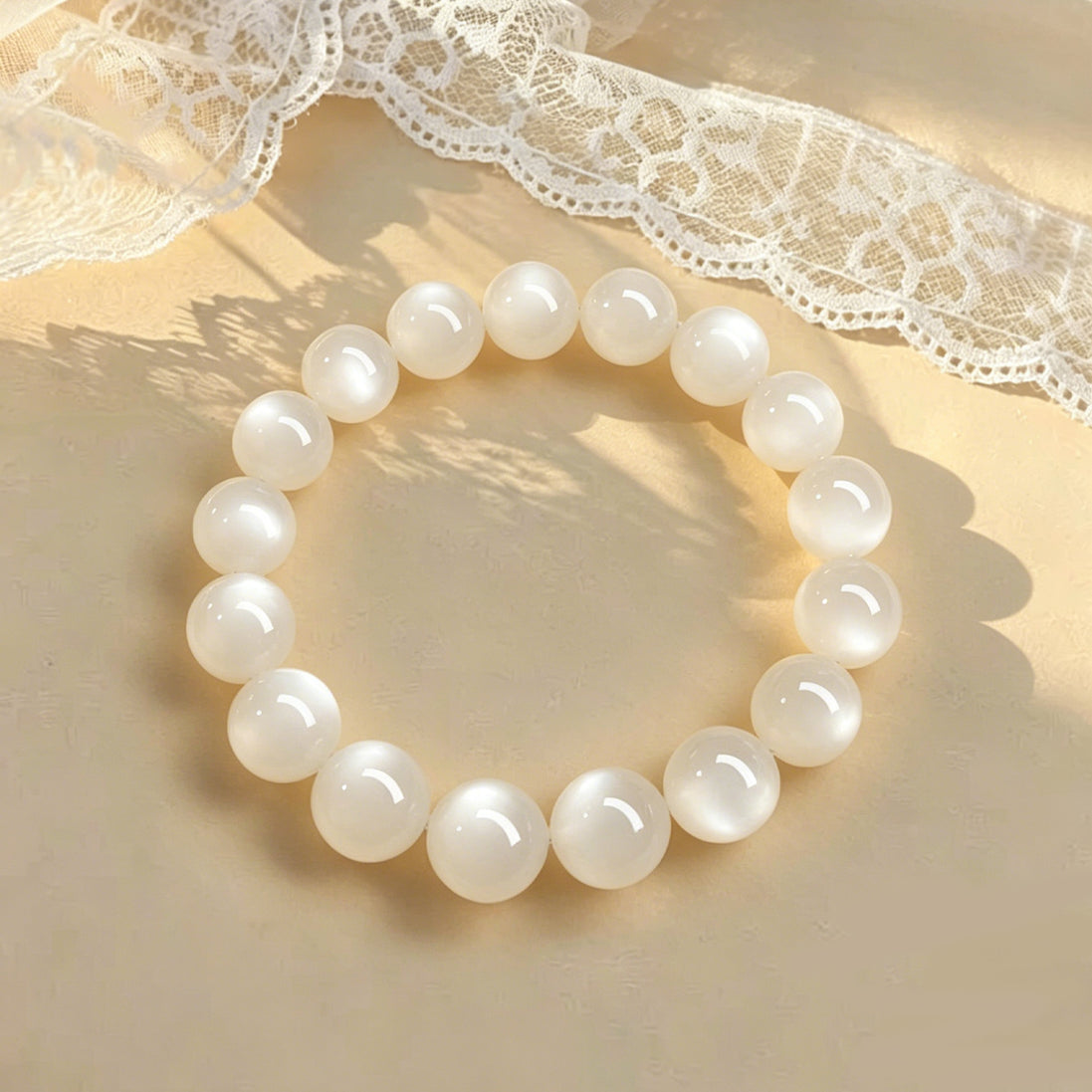 Natural White Moonstone Beaded Bracelet