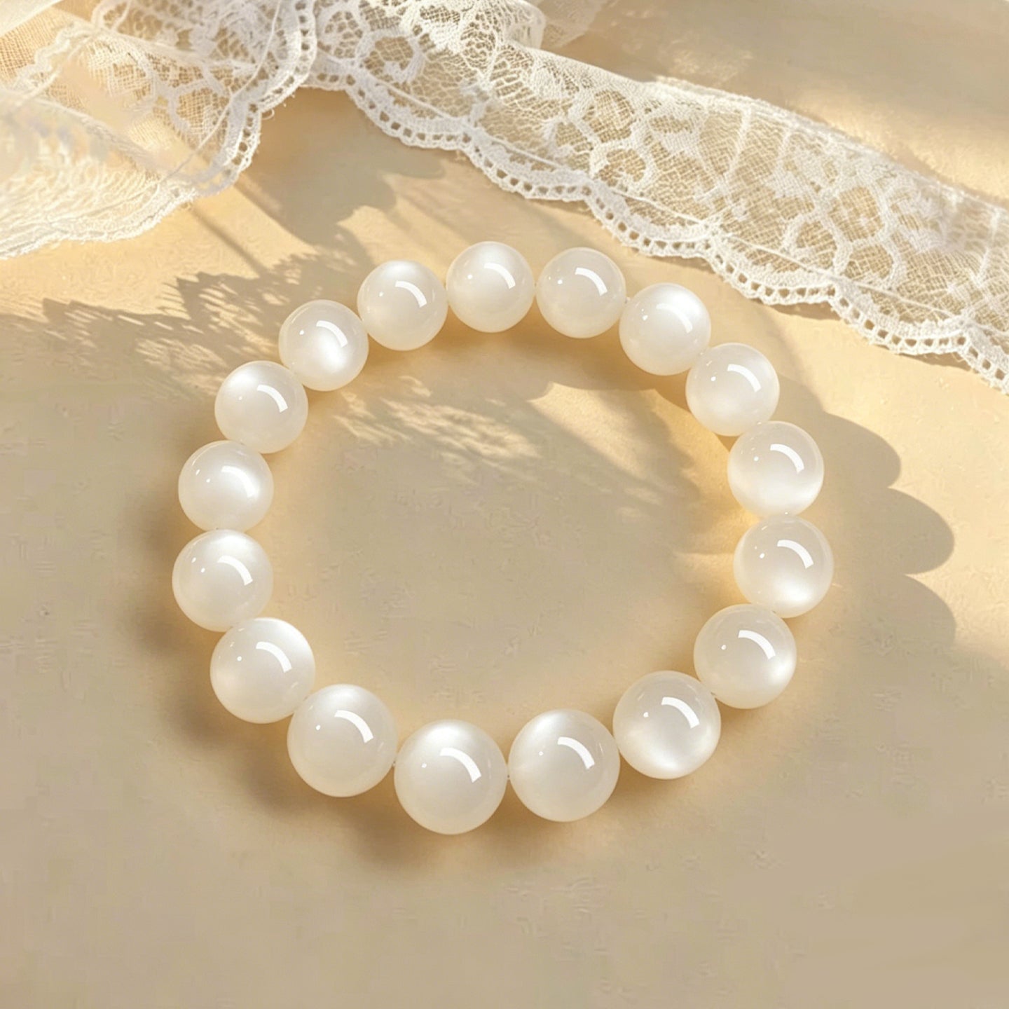 Natural White Moonstone Beaded Bracelet