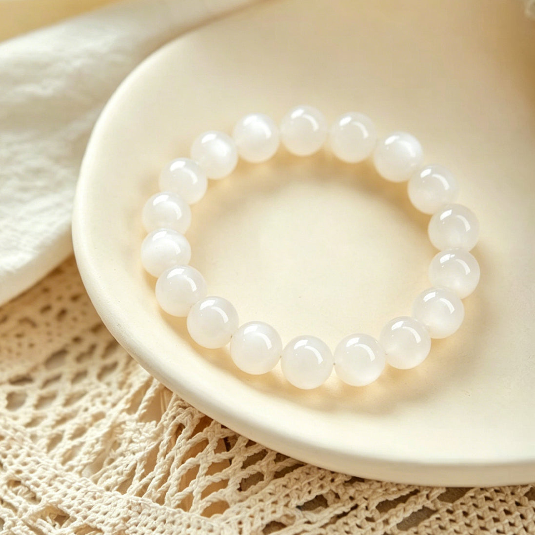 Natural White Moonstone Beaded Bracelet