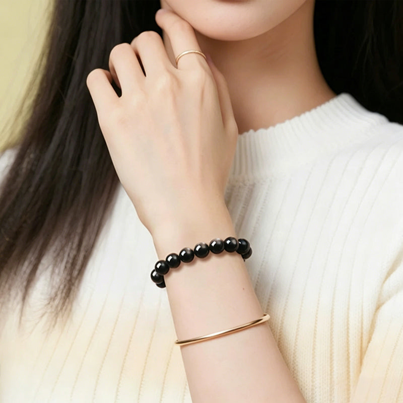 Natural Silver Sheen Obsidian Beaded Bracelet