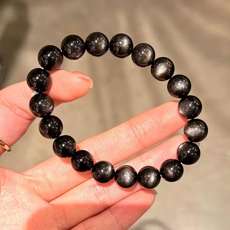 Natural Silver Sheen Obsidian Beaded Bracelet