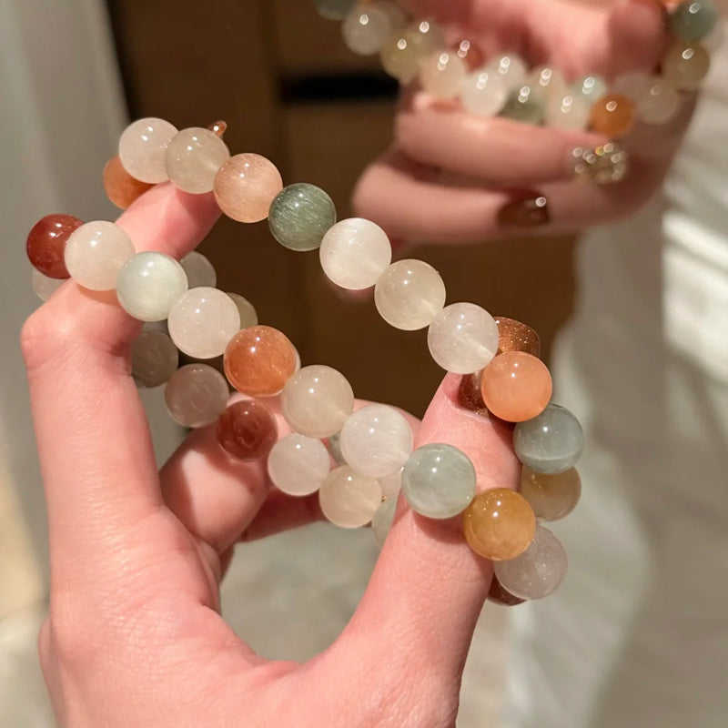Natural Rainbow Rabbit Hair Quartz Beaded Bracelet
