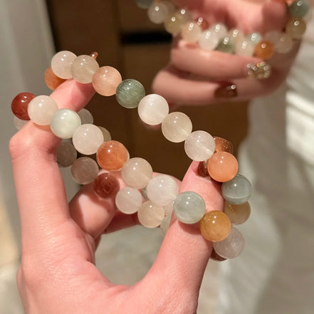 Natural Rainbow Rabbit Hair Quartz Beaded Bracelet