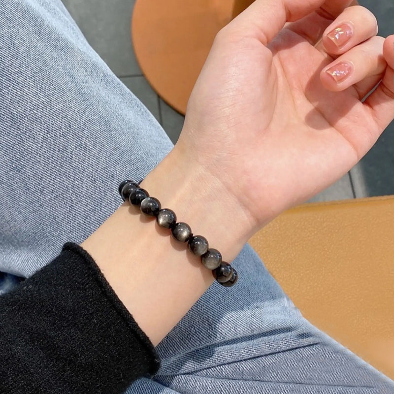 Natural Silver Sheen Obsidian Beaded Bracelet