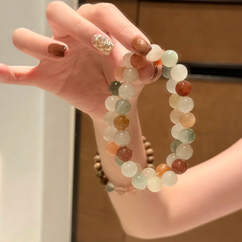 Natural Rainbow Rabbit Hair Quartz Beaded Bracelet