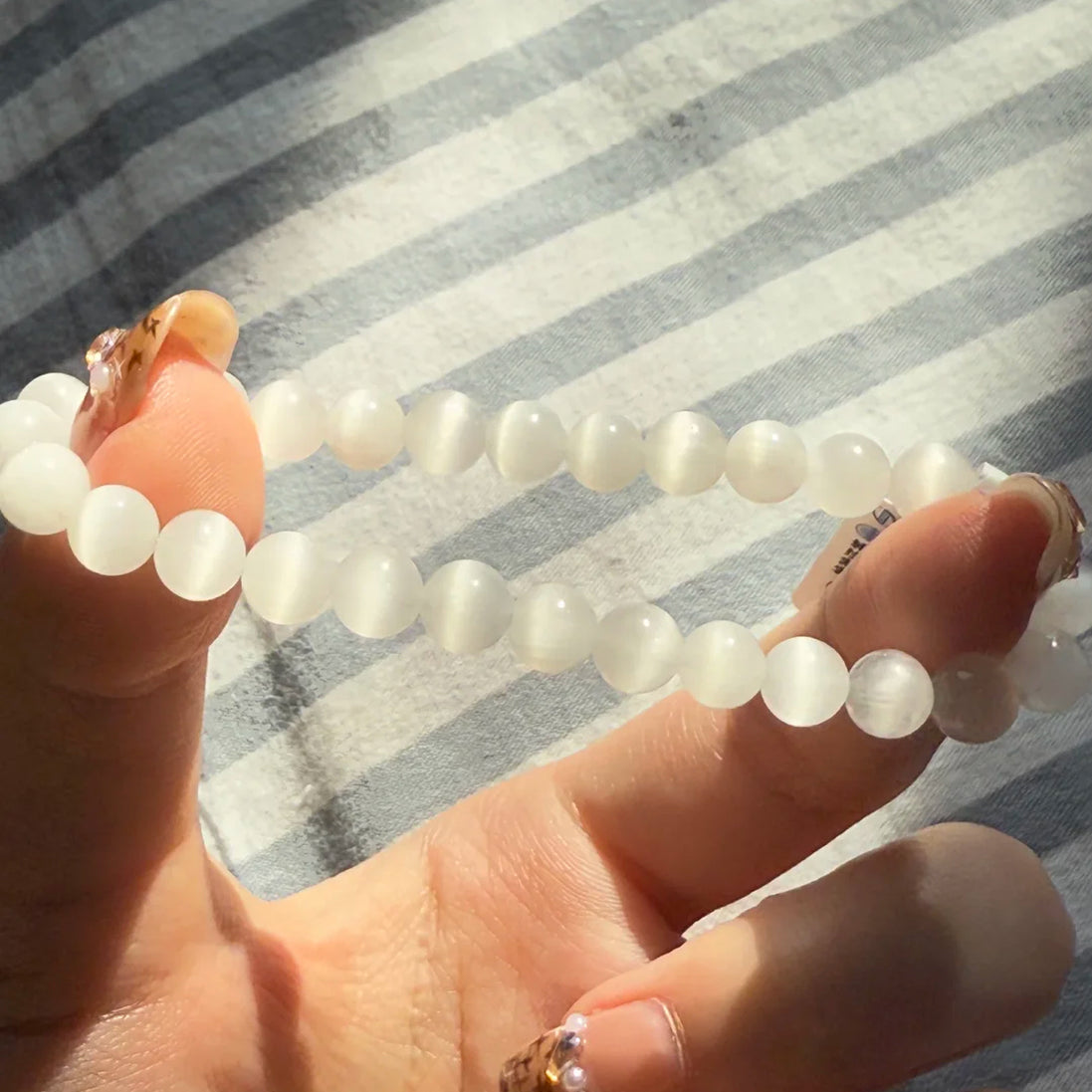 Natural White Moonstone Beaded Bracelet
