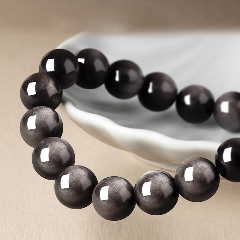 Natural Silver Sheen Obsidian Beaded Bracelet