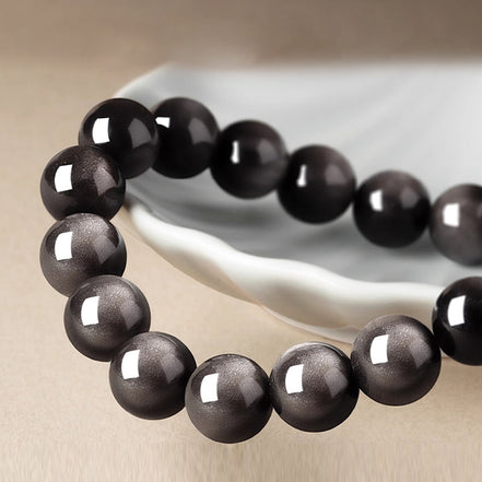 Natural Silver Sheen Obsidian Beaded Bracelet