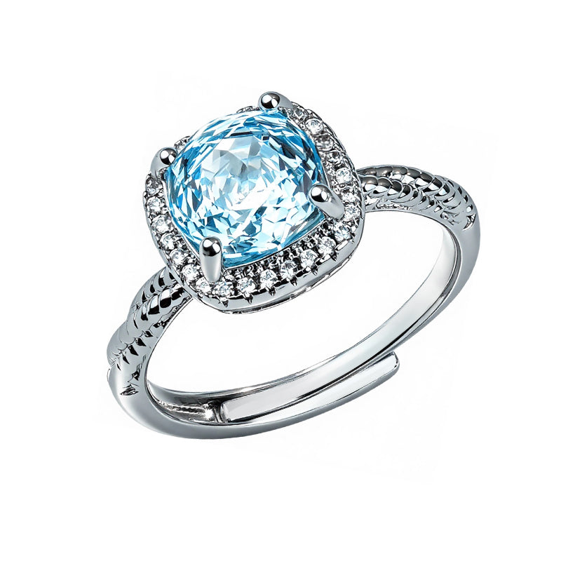Aqua Cushion Double Halo Zircon Ring