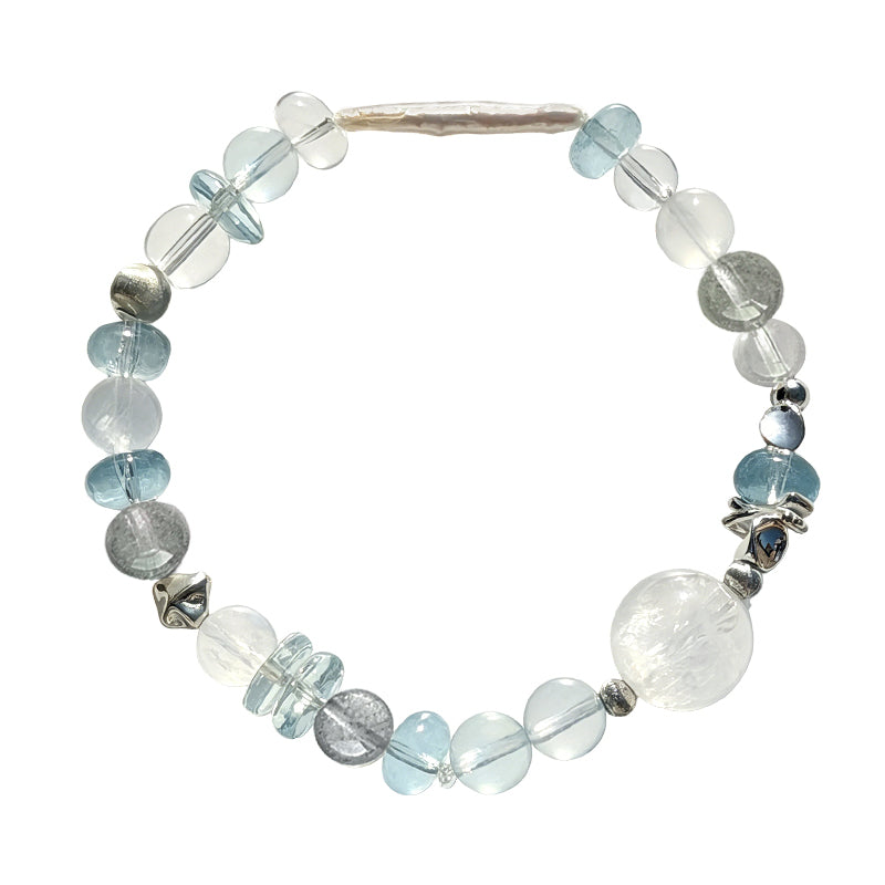 Blue Topaz & Grey Moonstone 925 Sterling Silver Bracelet/CR-SB87Q128