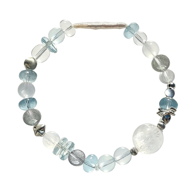 Blue Topaz & Grey Moonstone 925 Sterling Silver Bracelet