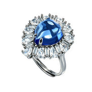 Deep Blue Teardrop Sunburst Zircon Ring