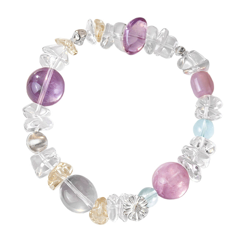 Clear Quartz & Amethyst 925 Sterling Silver Bracelet/CR-SB56Q109