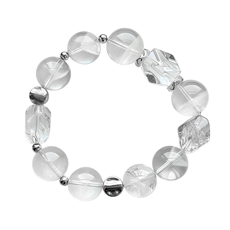 White Pagoda Quartz & Clear Quartz Freeform Bracelet/CR-G56Q110
