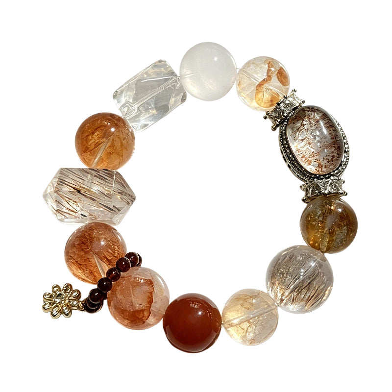 Yellow Floral Quartz, Red Floral Quartz & Black Super Seven Charm Bracelet/CR-G801Q269