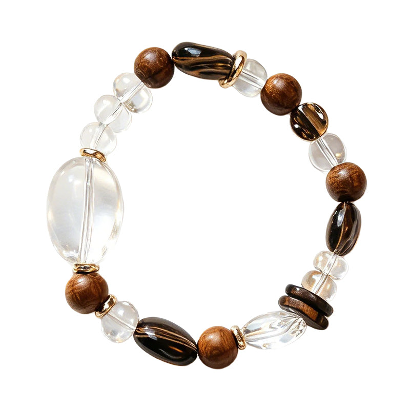 Clear Quartz & Smoky Quartz Wood Spacer Bracelet/CR-D85Q56