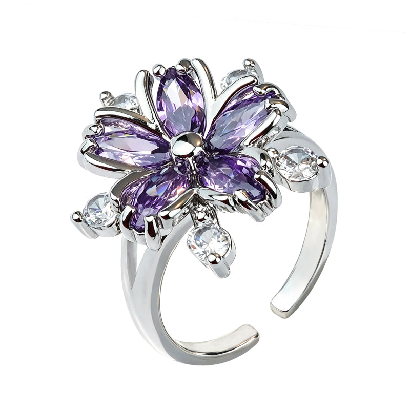 Purple Flower Zircon Ring