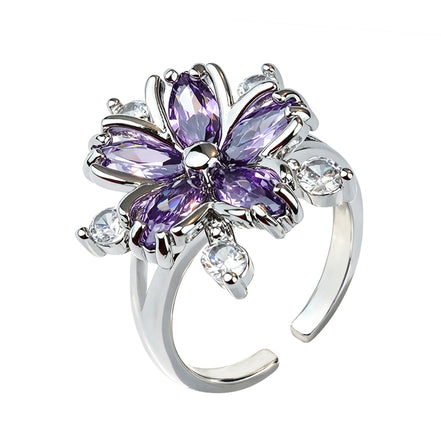 Purple Flower Zircon Ring