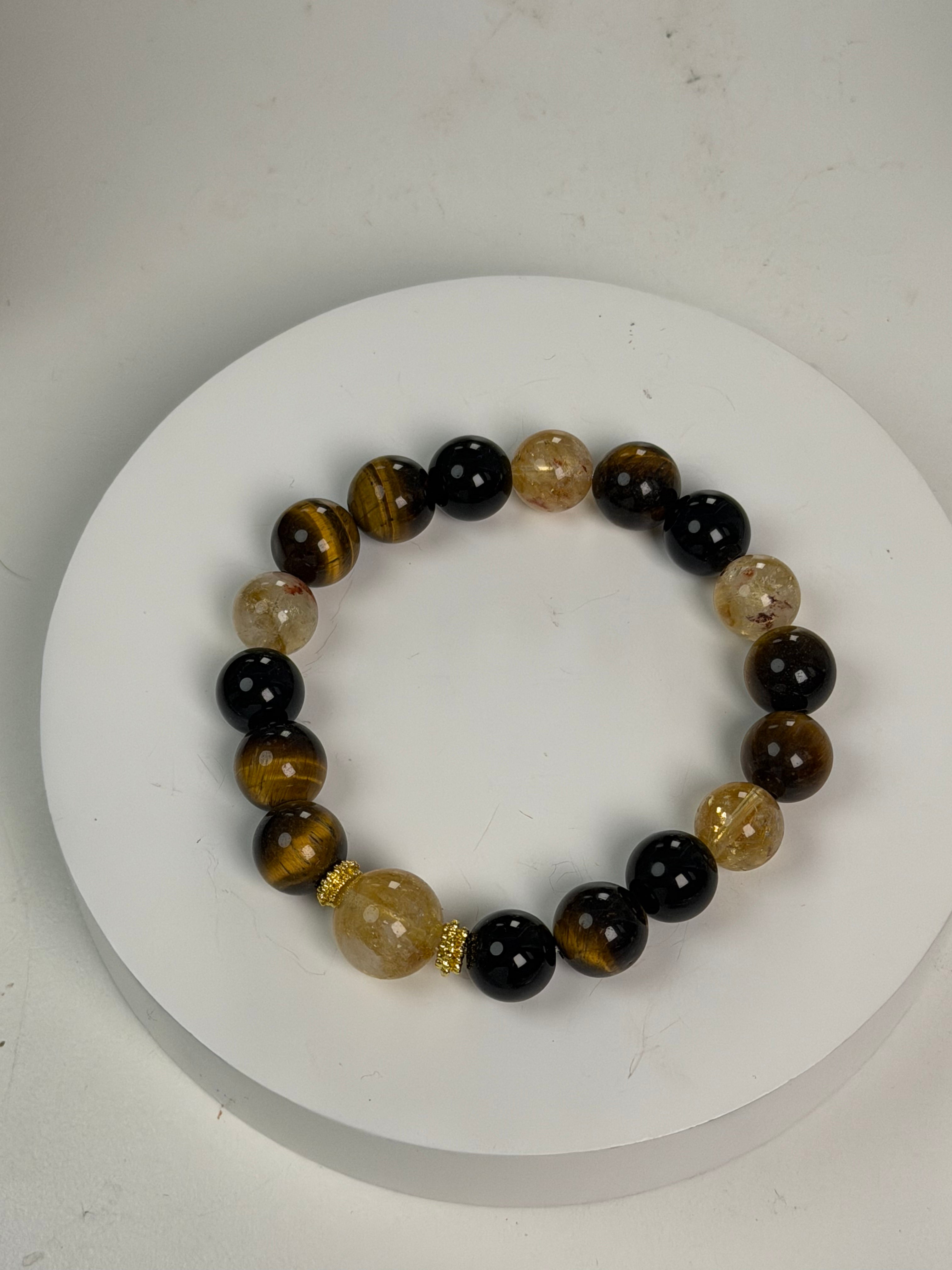 Golden Tiger Eye Black Rutilated Quartz Multi-Stone Bracelet/CR-D74Q35
