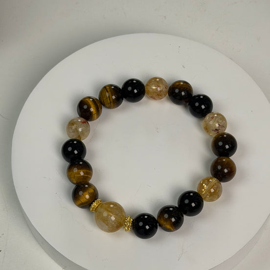 Golden Tiger Eye Black Rutilated Quartz Multi-Stone Bracelet/CR-D74Q35