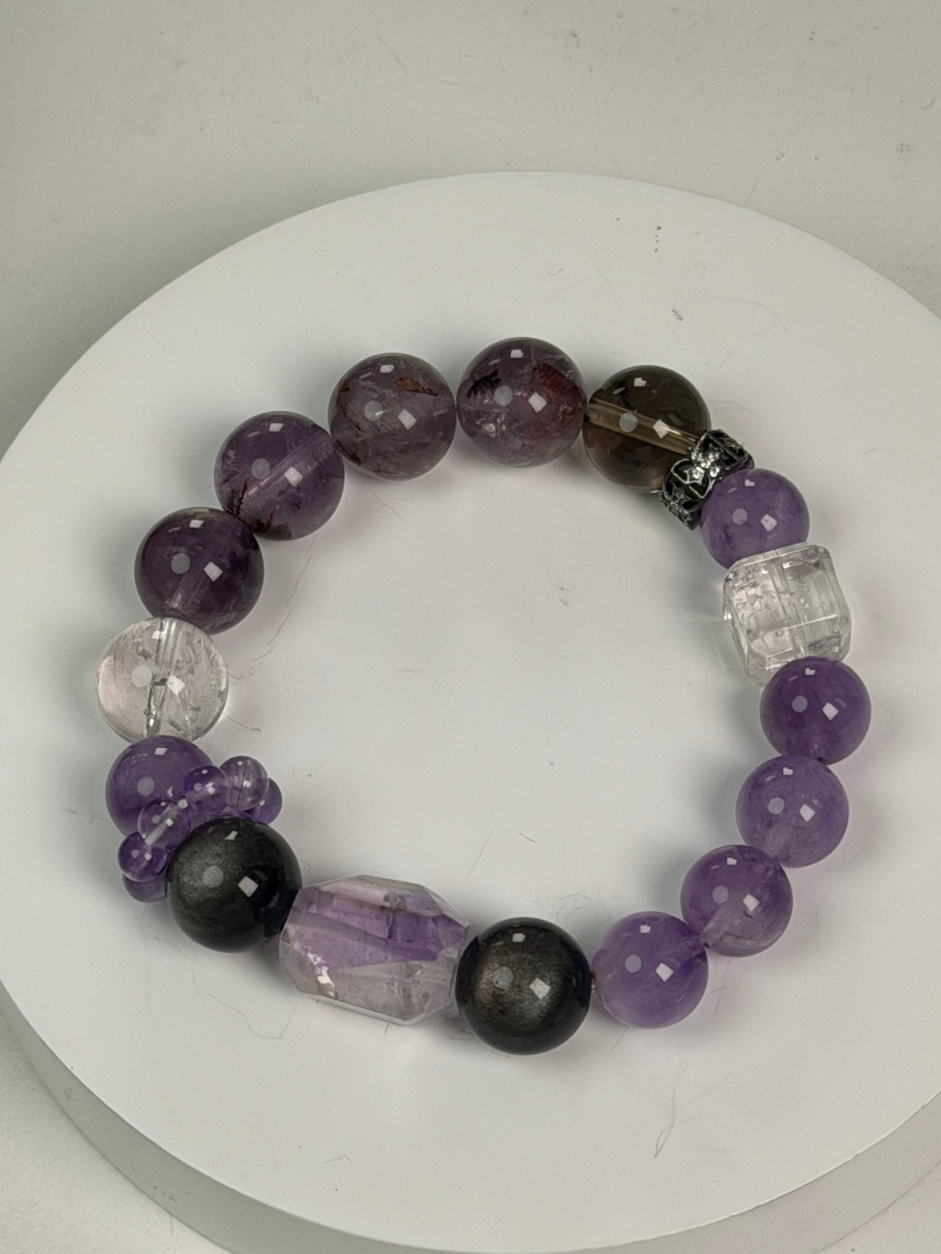 Amethyst Black Rutilated Quartz Multi-Stone Bracelet/CR-G88Q198