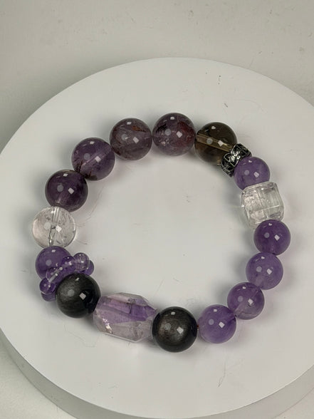 Amethyst Black Rutilated Quartz Multi-Stone Bracelet/CR-G88Q198