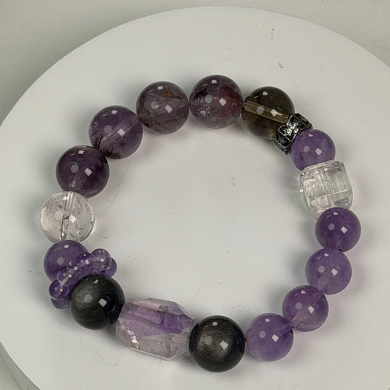 Amethyst Black Rutilated Quartz Multi-Stone Bracelet/CR-G88Q198