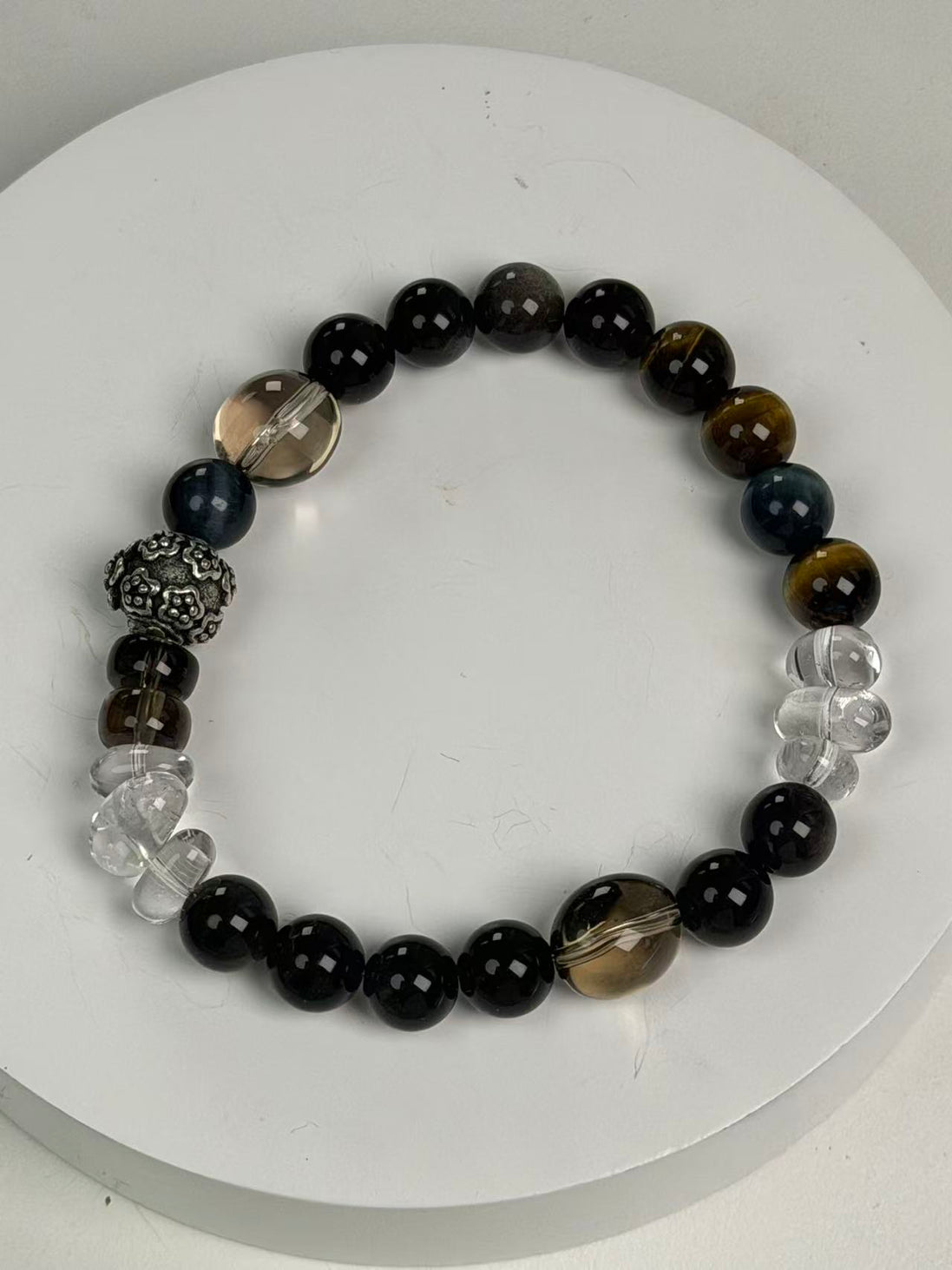 Obsidian Tiger Eye Smoky Quartz Multi-Stone Bracelet/CR-D84Q30