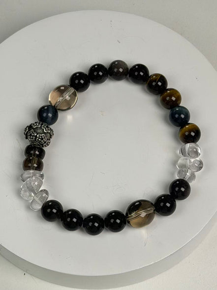 Obsidian Tiger Eye Smoky Quartz Multi-Stone Bracelet/CR-D84Q30
