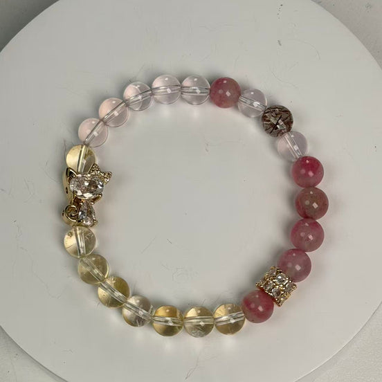 Rose Quartz Rutilated Quartz Cat Multi-Stone Bracelet/CR-D55Q51