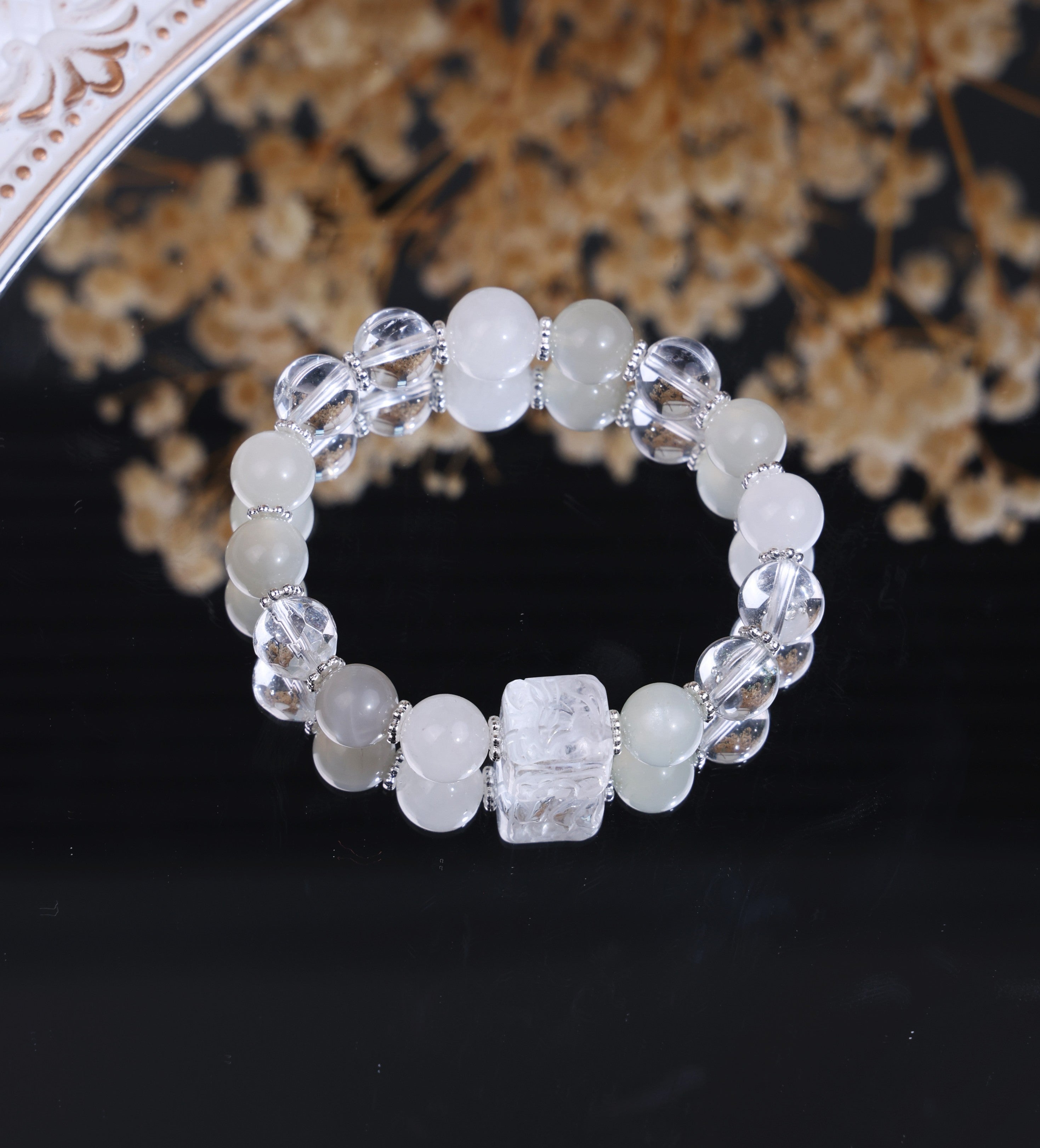 Natural Clear Quartz Peony Multi Gemstone Stretch Bracelet/CR-D05Q46