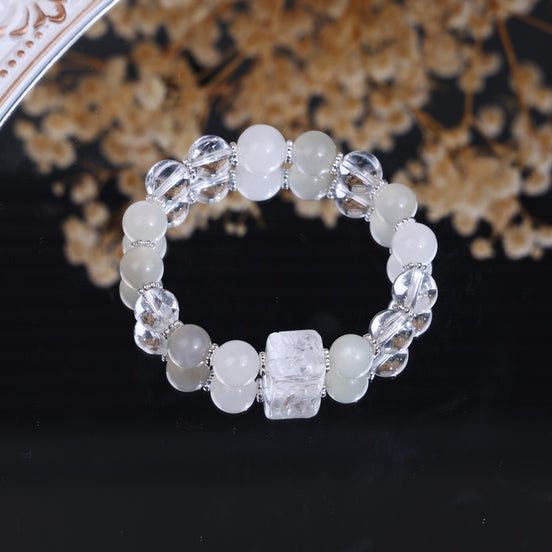 Natural Clear Quartz Peony Multi Gemstone Stretch Bracelet/CR-D05Q46