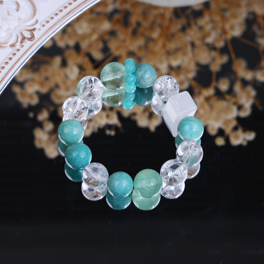 Dainty Light Blue Amazonite Square Jade Wrist Beaded Bracelet/CR-D25Q47