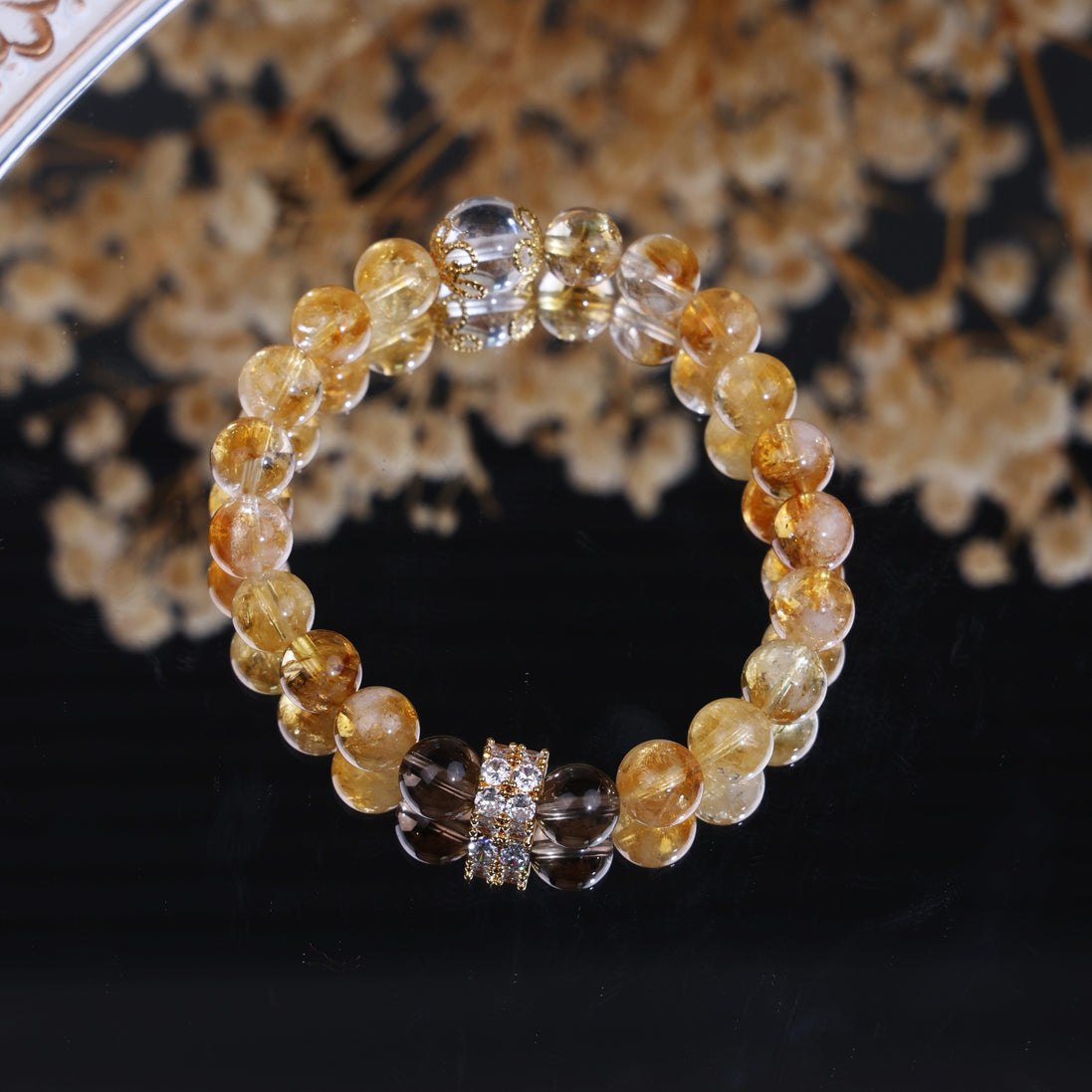 Handmade All Natural Citrine Smoky Quartz Bracelet/CR-D74Q33