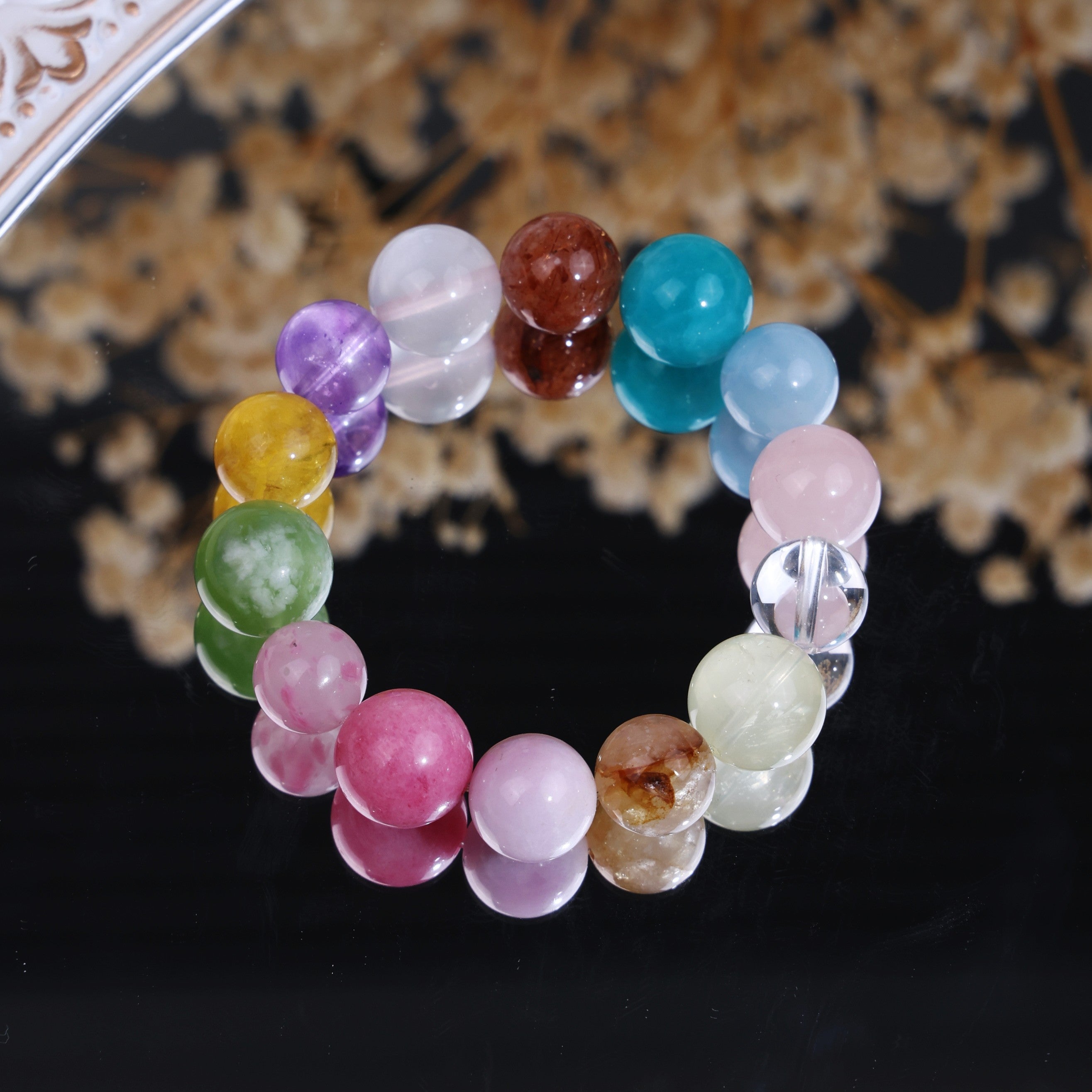 Rainbow Mixed Natural Crystal Round Bead Stretch Bracelet/CR-D85Q85