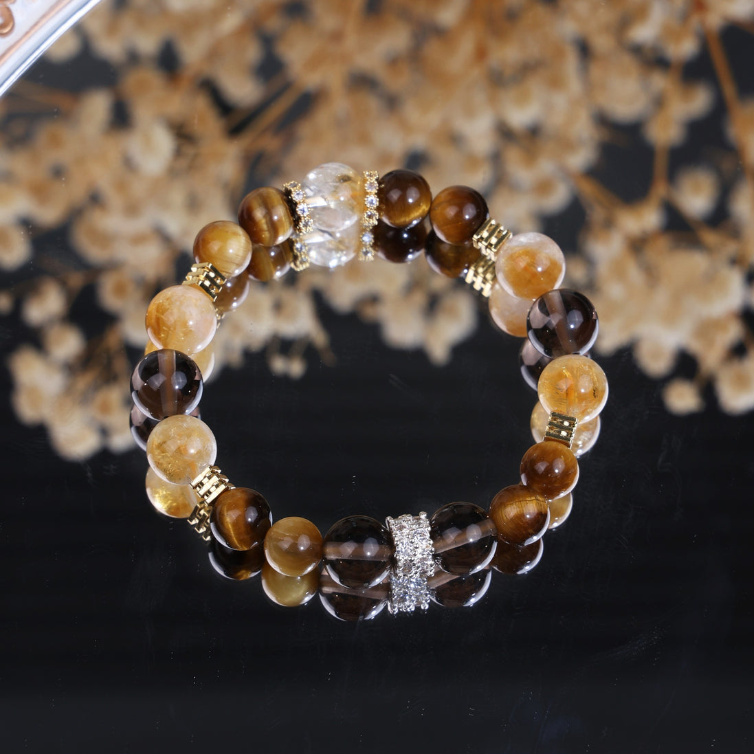 Natural Citrine Tiger Eye Smoky Quartz Stretch Bracelet/CR-D74Q34