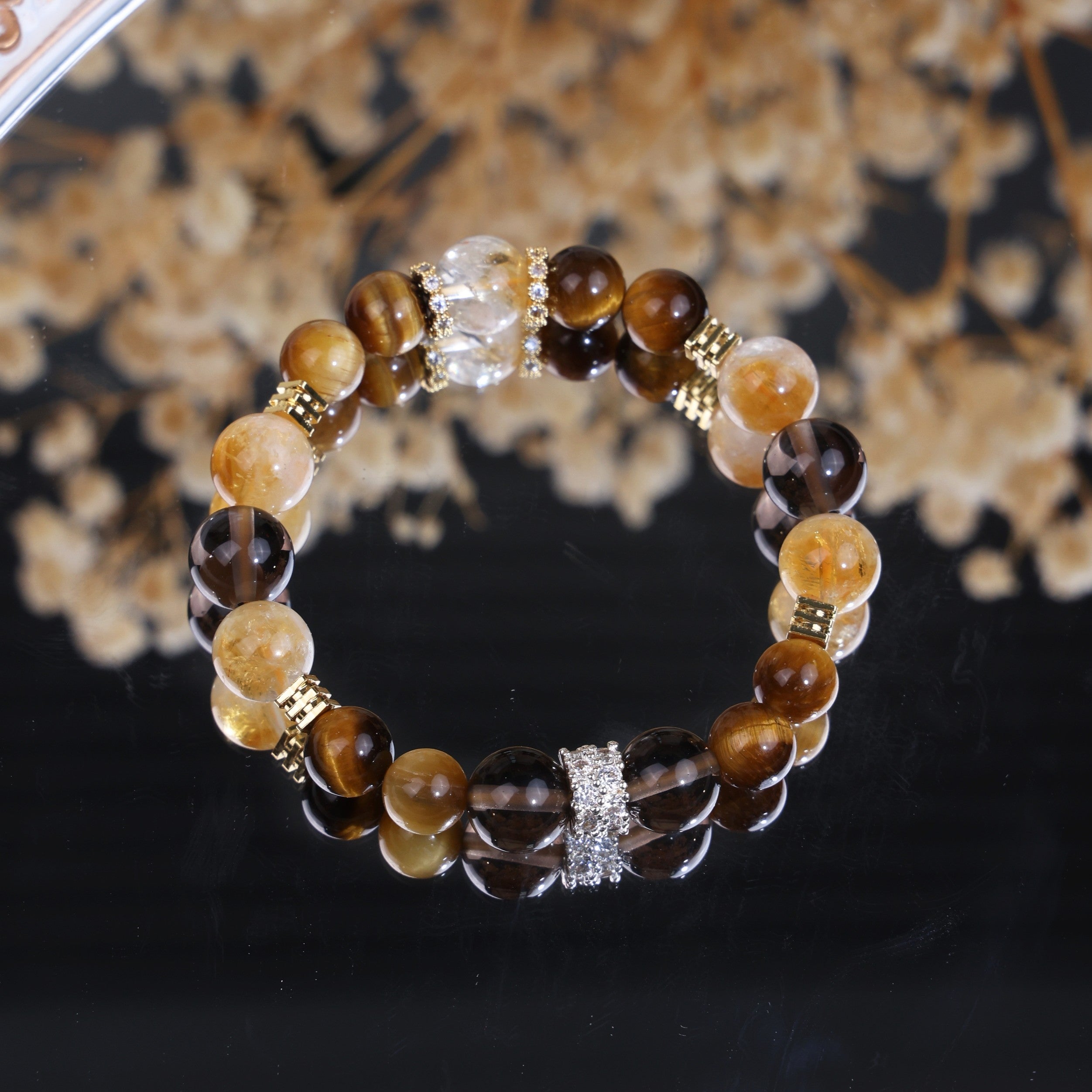 Natural Citrine Tiger Eye Smoky Quartz Stretch Bracelet/CR-D74Q34