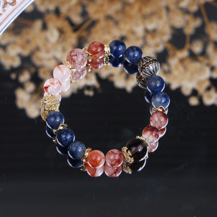 Natural Red Flower Crystal Sodalite Smoky Quartz Beaded Bracelet/CR-D85Q45