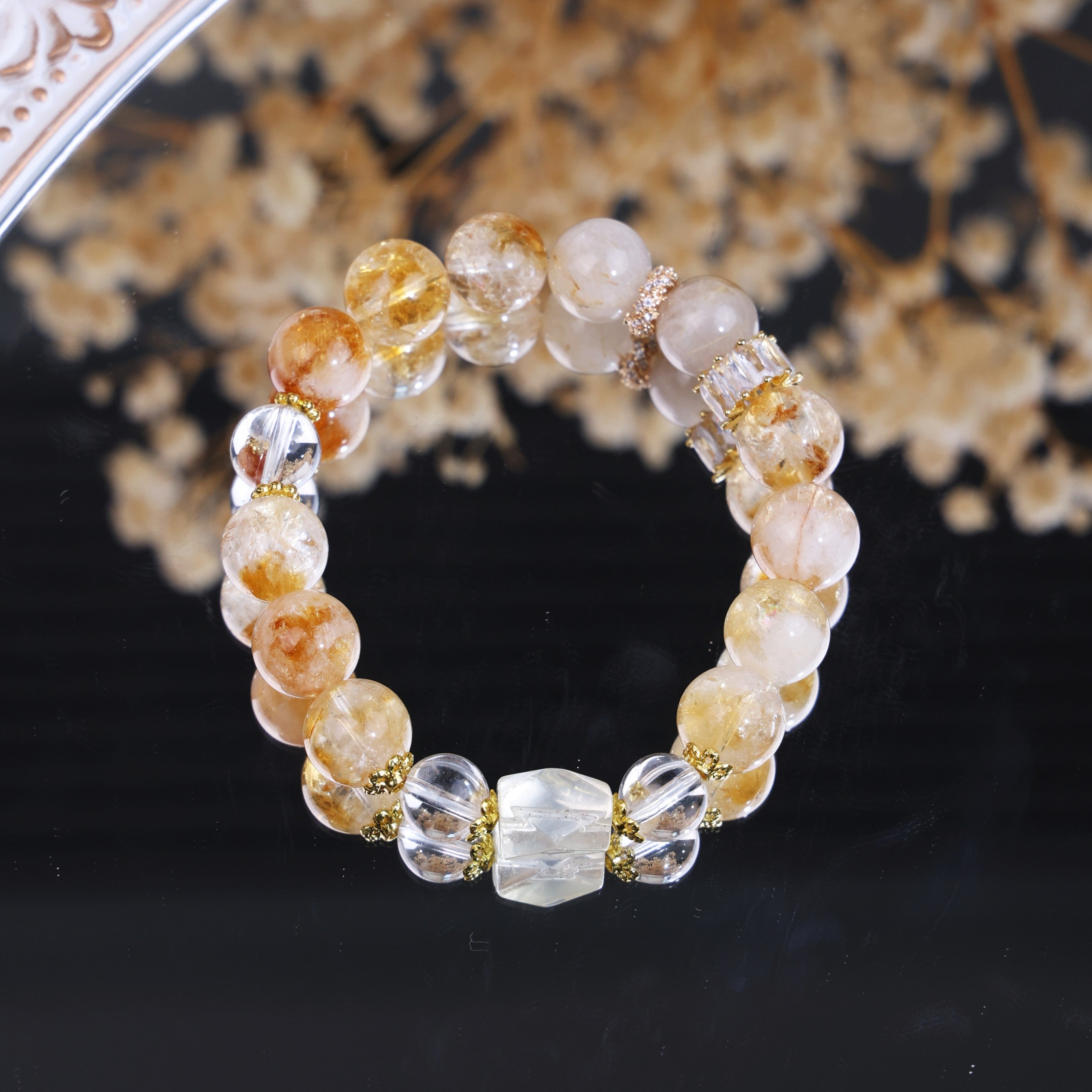 Natural Citrine Clear Quartz Beaded Bracelet/CR-D84Q38