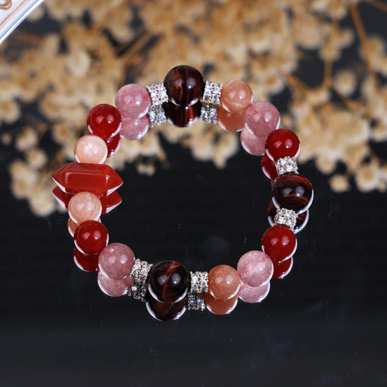 Warm Red Mixed Gemstone Round Bead Wrist Bracelet/CR-D55Q45