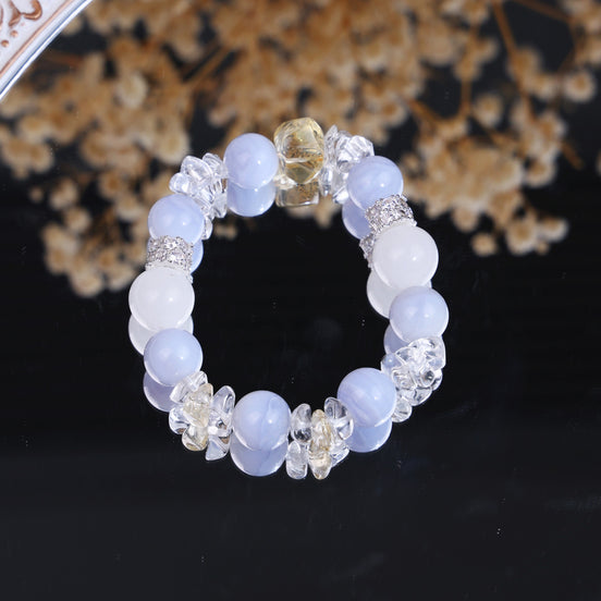 Blue Lace Agate White Jade Citrine Chip Stretch Bracelet/CR-D94Q40